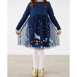 $74 Hanna Andersson Character Tulle Dress Navy Unicorn - Sz 4
